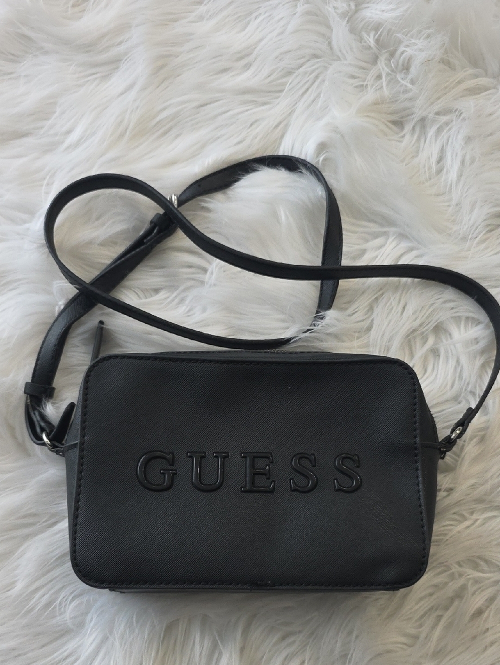 GUESS Black Embossed Logo Crossbody Bag